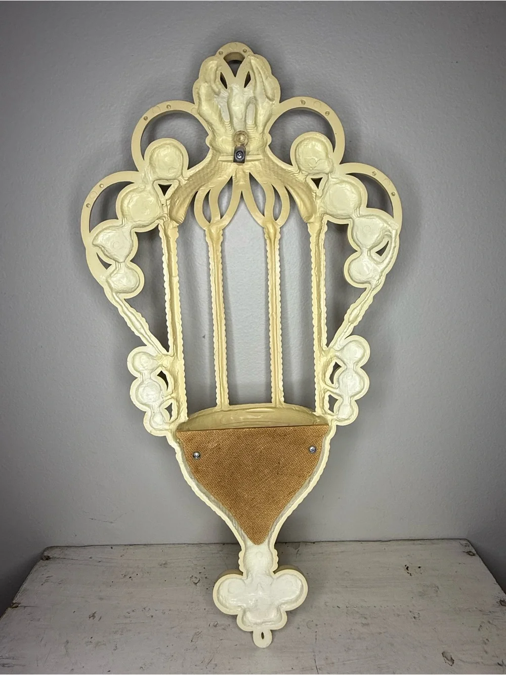 VTG 1972 Burwood #1628 Faux Wicker Rattan White Wall Pocket Sconce Planter